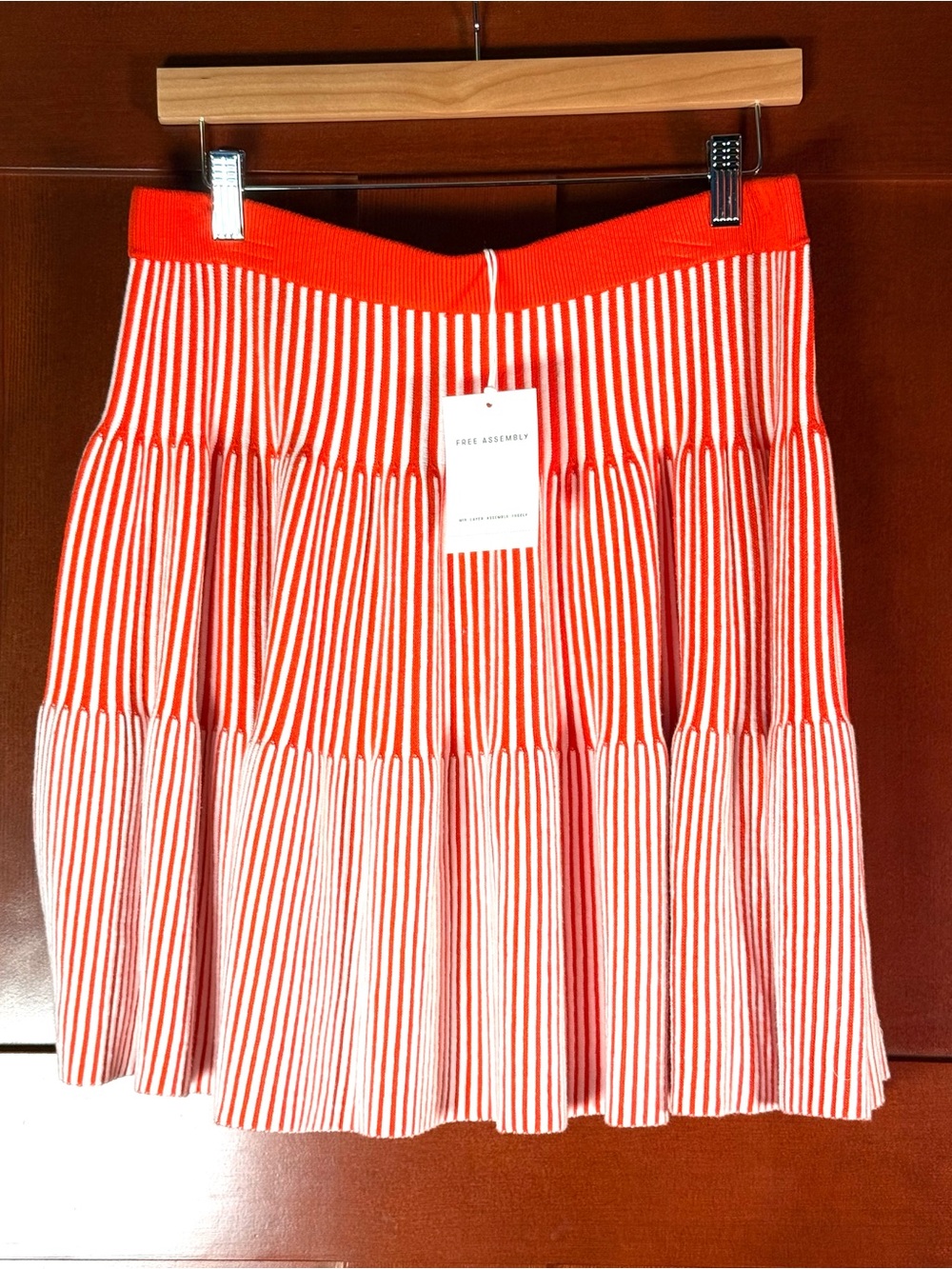 Free Assembly Orange White Striped Knit Tiered Skirt L 12-14 NWT